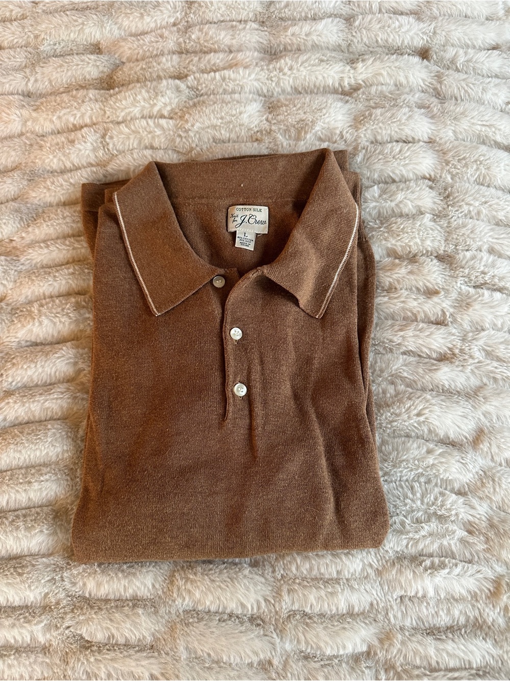 J. Crew Men's Brown Cotton-Silk Polo Shirt Large